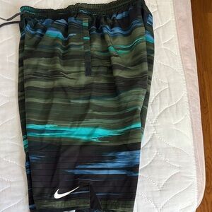 Nike Men’s Olive, Teal & Navy Horizontal Stripe Swim Trunks